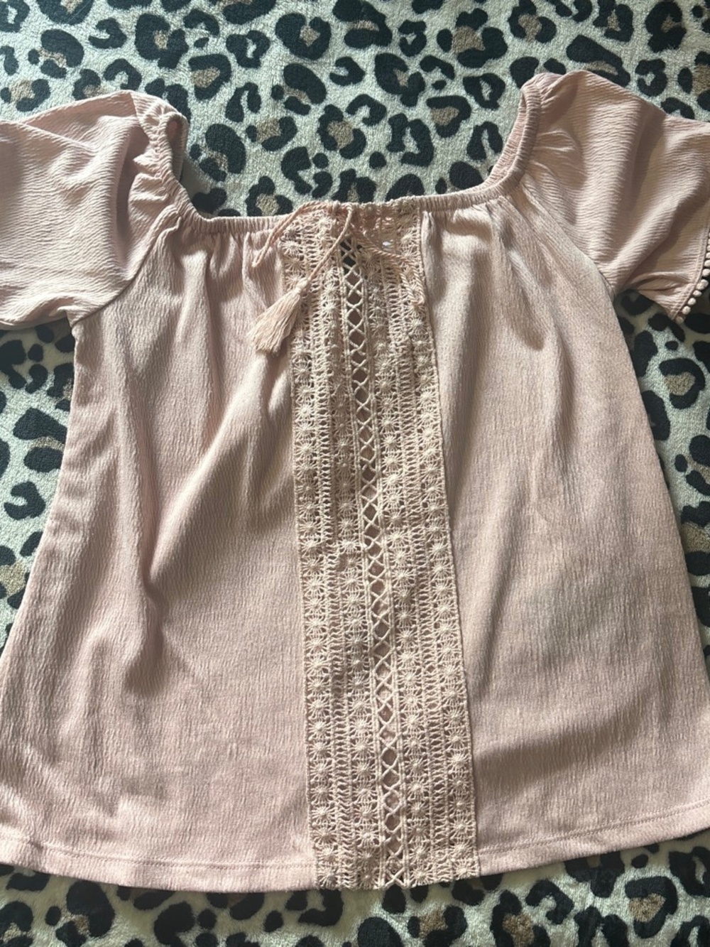 Pink off the shoulder crochet lace blouse